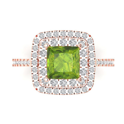 2.07 cttw Natural Peridot Hidden Halo Engagement Ring - Solid Rose Gold (VVS1, Princess Cut,6.5mm)
