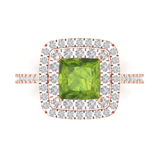 2.07 cttw Natural Peridot Hidden Halo Engagement Ring - Solid Rose Gold (VVS1, Princess Cut,6.5mm)