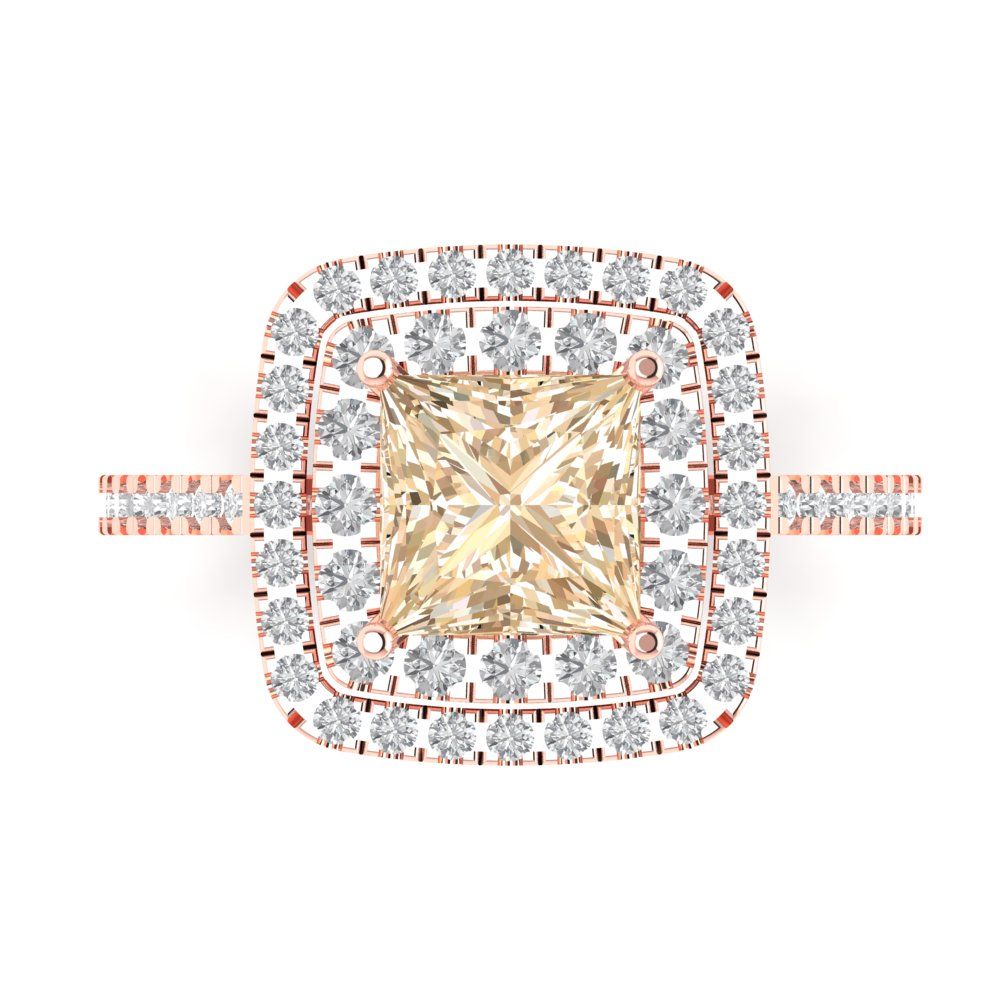 2.07 cttw Natural Morganite Hidden Halo Engagement Ring - Solid Rose Gold (VVS1, Princess Cut,6.5mm)