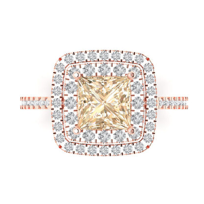 2.07 cttw Natural Morganite Hidden Halo Engagement Ring - Solid Rose Gold (VVS1, Princess Cut,6.5mm)
