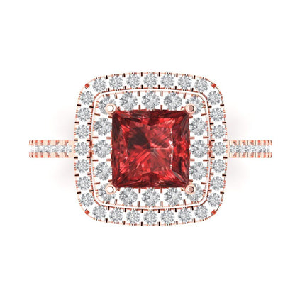 2.07 cttw Natural Garnet Hidden Halo Engagement Ring - Solid Rose Gold (VVS1, Princess Cut,6.5mm)