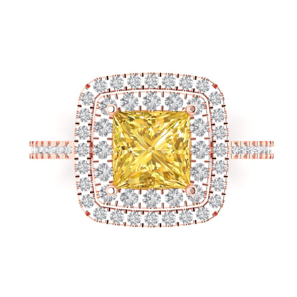 2.07 cttw Natural Citrine Hidden Halo Engagement Ring - Solid Rose Gold (VVS1, Princess Cut,6.5mm)