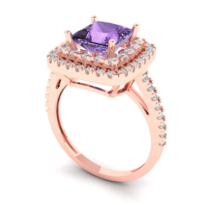 2.07 cttw Simulated Alexandrite Hidden Halo Engagement Ring - Solid Rose Gold (VVS1, Princess Cut,6.5mm)