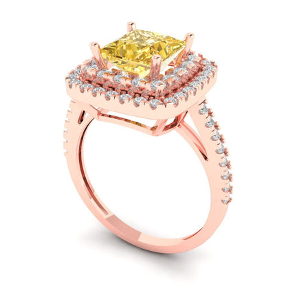 2.07 cttw Yellow Moissanite Hidden Halo Engagement Ring - Solid Rose Gold (VVS1, Princess Cut,6.5mm)