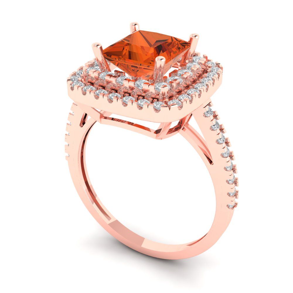 2.07 cttw Zirconia Simulated Red Diamond Hidden Halo Engagement Ring - Solid Rose Gold (VVS1, Princess Cut,6.5mm)