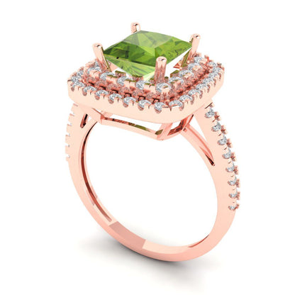 2.07 cttw Natural Peridot Hidden Halo Engagement Ring - Solid Rose Gold (VVS1, Princess Cut,6.5mm)