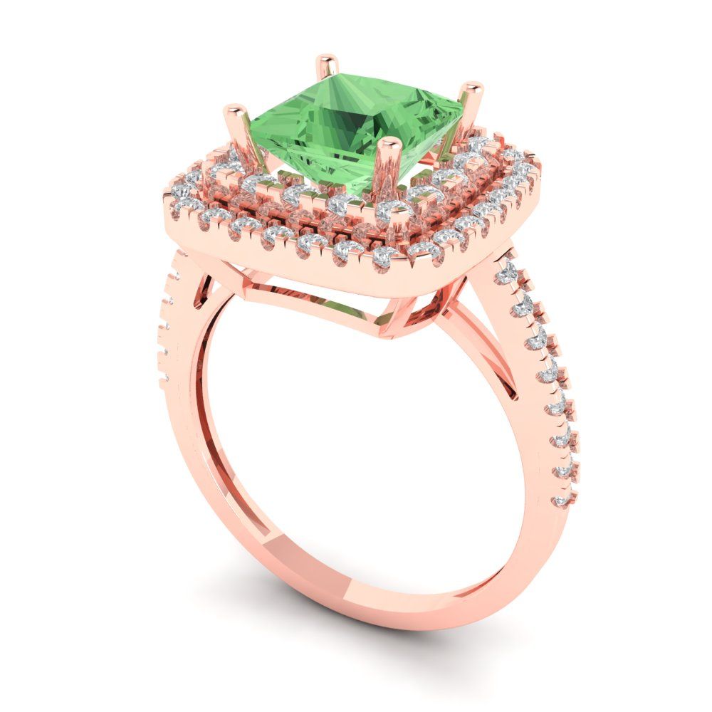 2.07 cttw Zirconia Simulated Green Diamond Hidden Halo Engagement Ring - Solid Rose Gold (VVS1, Princess Cut,6.5mm)