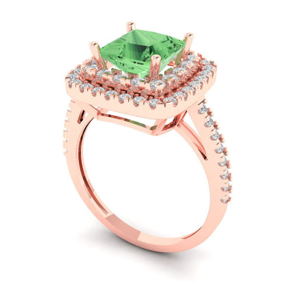 2.07 cttw Zirconia Simulated Green Diamond Hidden Halo Engagement Ring - Solid Rose Gold (VVS1, Princess Cut,6.5mm)