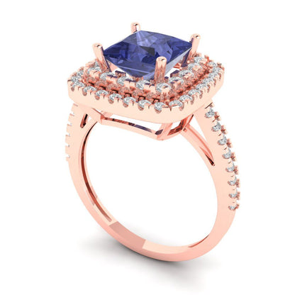 2.07 cttw Simulated Tanzanite Hidden Halo Engagement Ring - Solid Rose Gold (VVS1, Princess Cut,6.5mm)