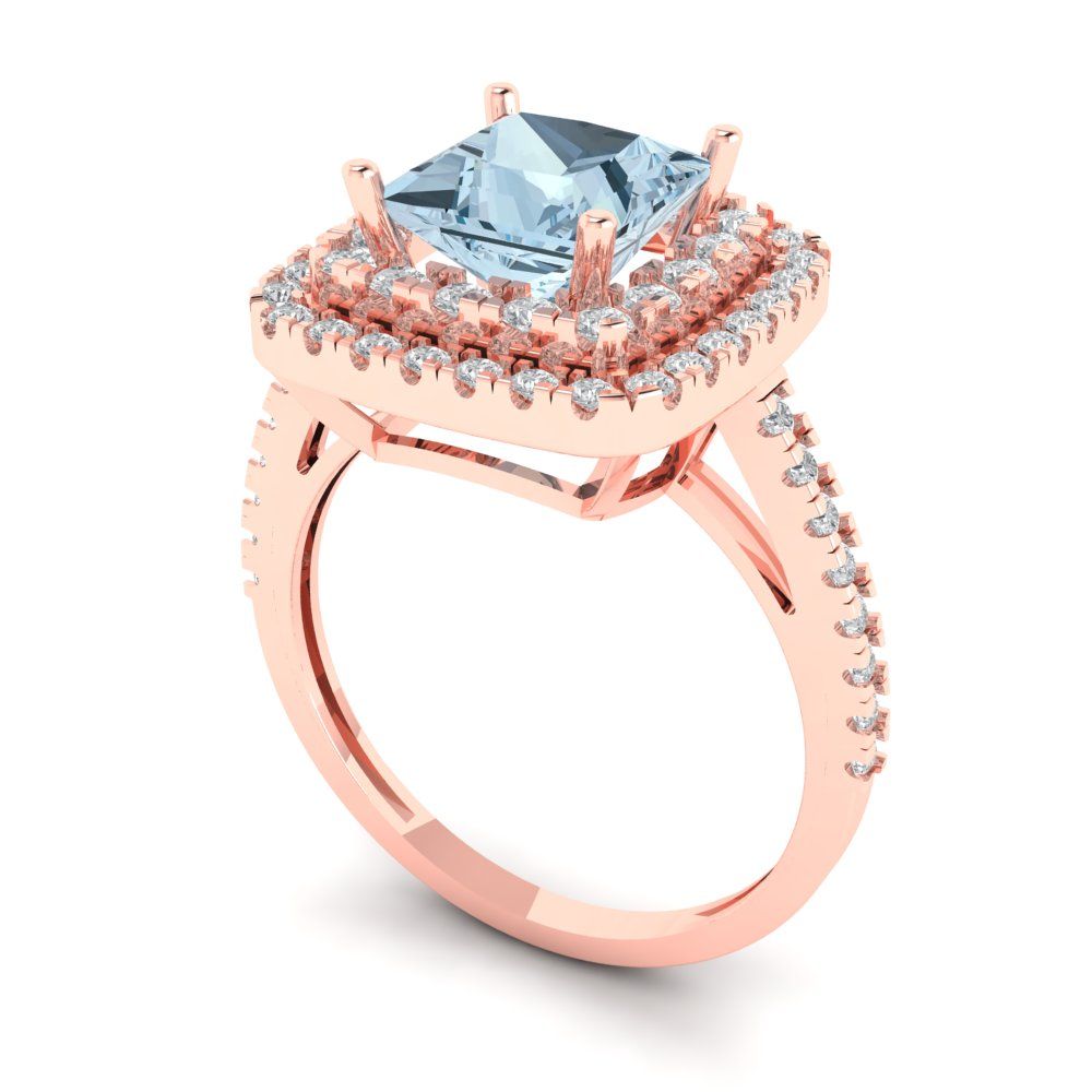 2.07 cttw Natural Sky Blue Topaz Hidden Halo Engagement Ring - Solid Rose Gold (VVS1, Princess Cut,6.5mm)