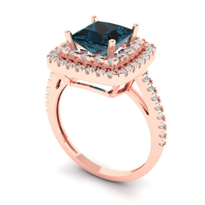 2.07 cttw Natural London Blue Topaz Hidden Halo Engagement Ring - Solid Rose Gold (VVS1, Princess Cut,6.5mm)