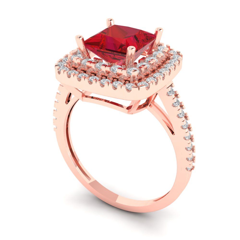 2.07 cttw Simulated Ruby Hidden Halo Engagement Ring - Solid Rose Gold (VVS1, Princess Cut,6.5mm)