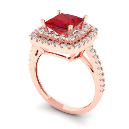 2.07 cttw Simulated Ruby Hidden Halo Engagement Ring - Solid Rose Gold (VVS1, Princess Cut,6.5mm)