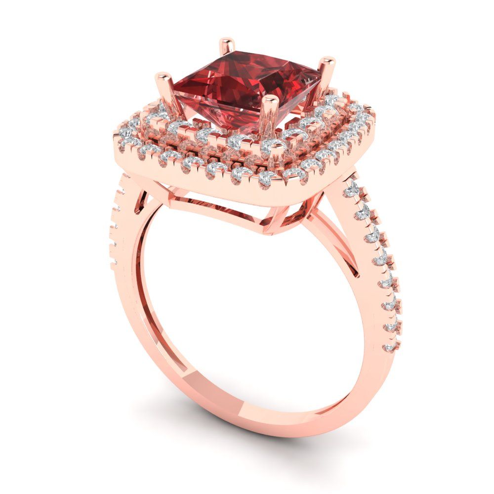 2.07 cttw Natural Garnet Hidden Halo Engagement Ring - Solid Rose Gold (VVS1, Princess Cut,6.5mm)
