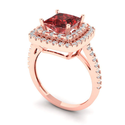 2.07 cttw Natural Garnet Hidden Halo Engagement Ring - Solid Rose Gold (VVS1, Princess Cut,6.5mm)