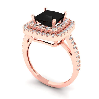 2.07 cttw Natural Onyx Hidden Halo Engagement Ring - Solid Rose Gold (VVS1, Princess Cut,6.5mm)