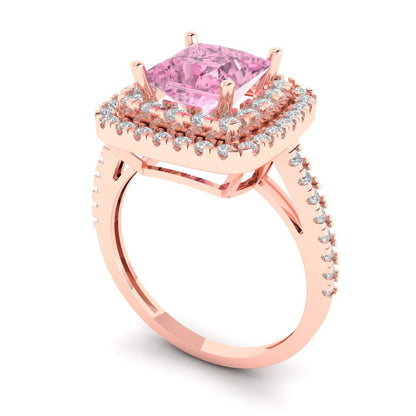 2.07 cttw Zirconia Simulated Pink Diamond Hidden Halo Engagement Ring - Solid Rose Gold (VVS1, Princess Cut,6.5mm)