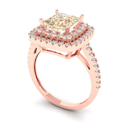 2.07 cttw Natural Morganite Hidden Halo Engagement Ring - Solid Rose Gold (VVS1, Princess Cut,6.5mm)