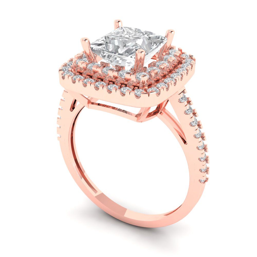 2.07 cttw Moissanite Hidden Halo Engagement Ring - Solid Rose Gold (VVS1, Princess Cut,6.5mm)