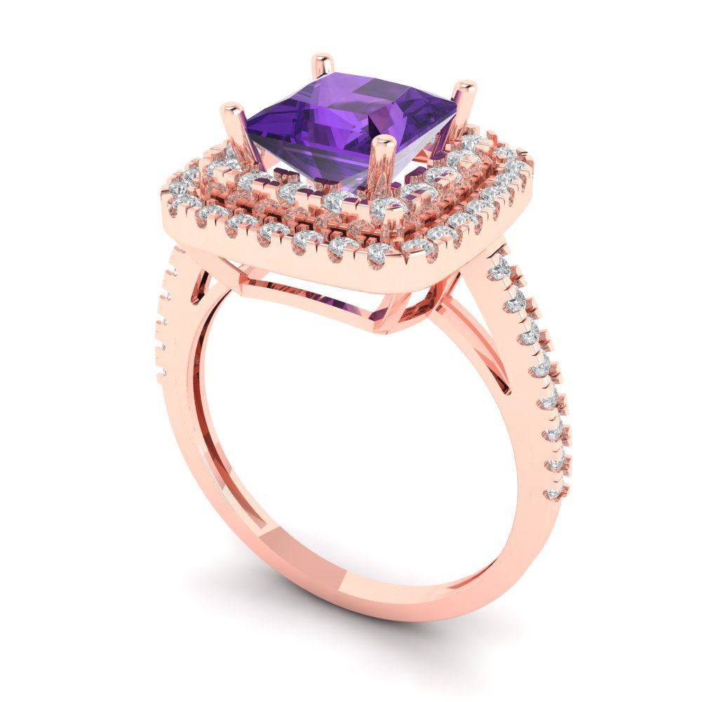 2.07 cttw Natural Amethyst Hidden Halo Engagement Ring - Solid Rose Gold (VVS1, Princess Cut,6.5mm)