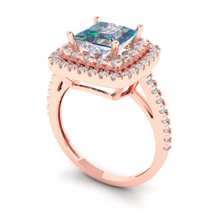 2.07 cttw Blue Moissanite Hidden Halo Engagement Ring - Solid Rose Gold (VVS1, Princess Cut,6.5mm)