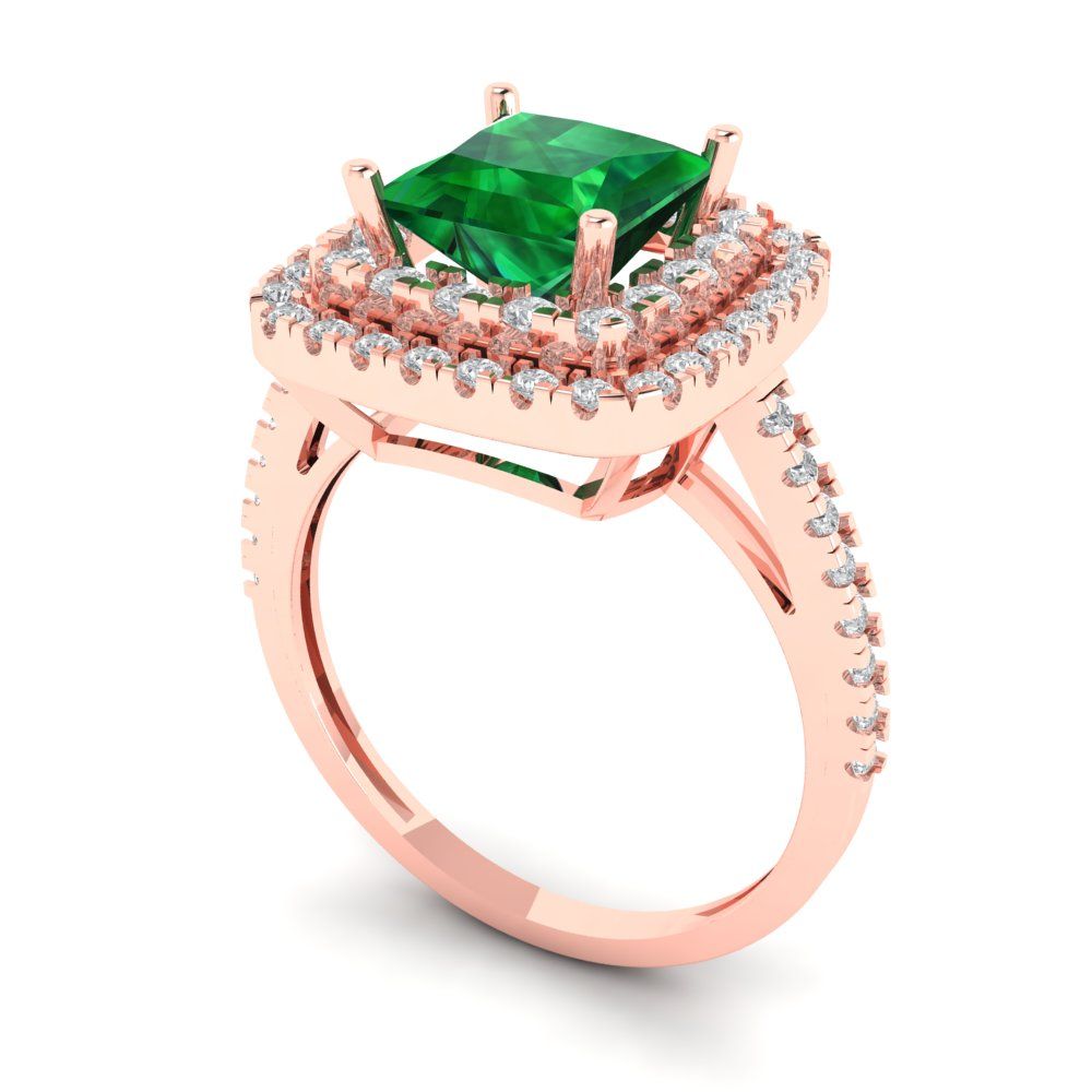 2.07 cttw Simulated Emerald Hidden Halo Engagement Ring - Solid Rose Gold (VVS1, Princess Cut,6.5mm)