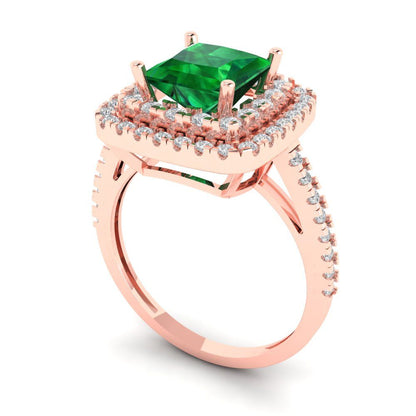 2.07 cttw Simulated Emerald Hidden Halo Engagement Ring - Solid Rose Gold (VVS1, Princess Cut,6.5mm)