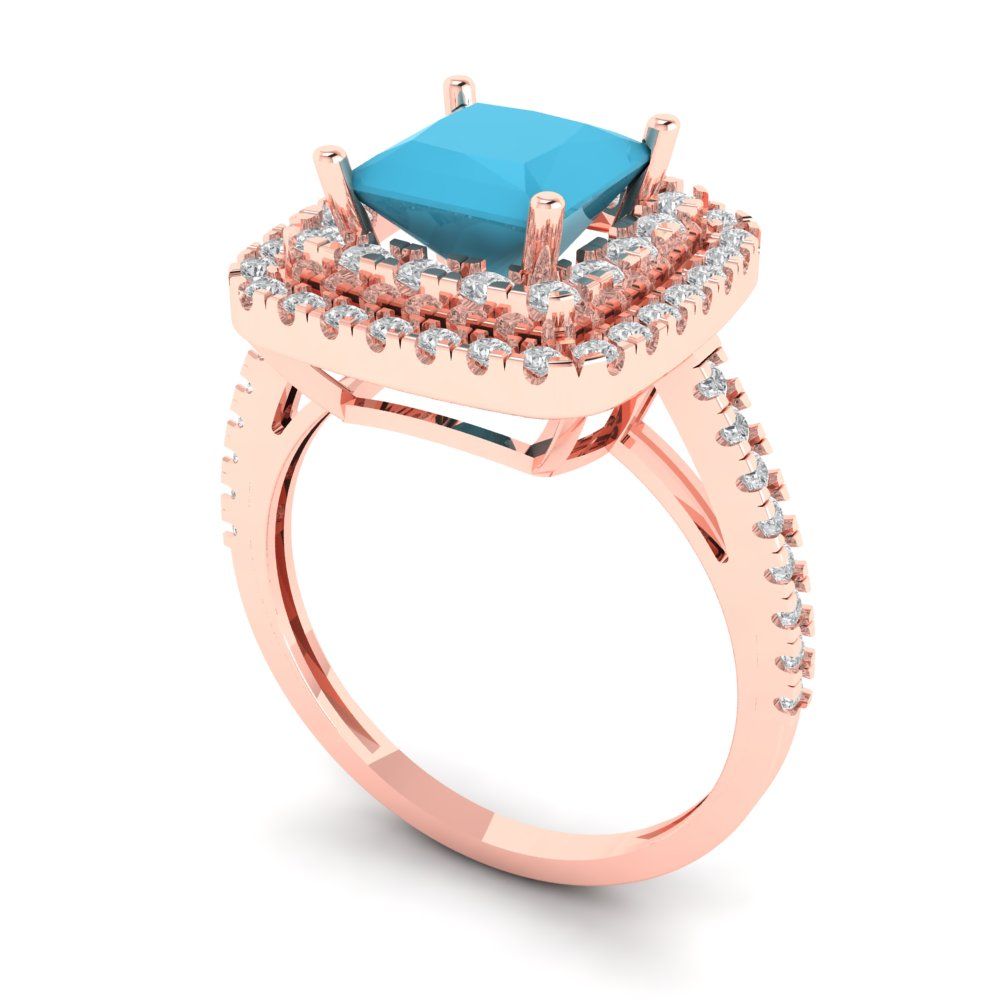 2.07 cttw Simulated Turquoise Hidden Halo Engagement Ring - Solid Rose Gold (VVS1, Princess Cut,6.5mm)