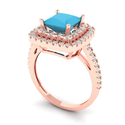 2.07 cttw Simulated Turquoise Hidden Halo Engagement Ring - Solid Rose Gold (VVS1, Princess Cut,6.5mm)