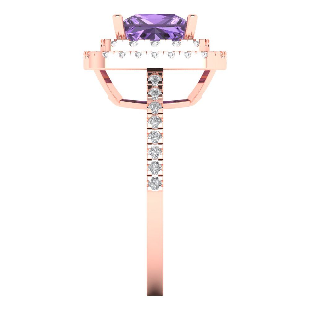 2.07 cttw Simulated Alexandrite Hidden Halo Engagement Ring - Solid Rose Gold (VVS1, Princess Cut,6.5mm)