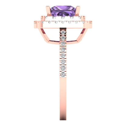 2.07 cttw Simulated Alexandrite Hidden Halo Engagement Ring - Solid Rose Gold (VVS1, Princess Cut,6.5mm)