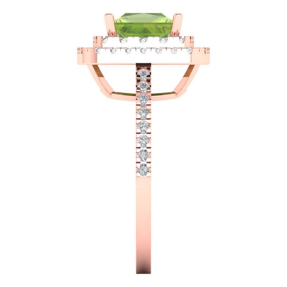 2.07 cttw Natural Peridot Hidden Halo Engagement Ring - Solid Rose Gold (VVS1, Princess Cut,6.5mm)