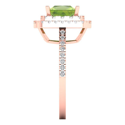 2.07 cttw Natural Peridot Hidden Halo Engagement Ring - Solid Rose Gold (VVS1, Princess Cut,6.5mm)