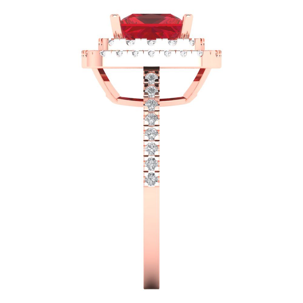 2.07 cttw Simulated Ruby Hidden Halo Engagement Ring - Solid Rose Gold (VVS1, Princess Cut,6.5mm)