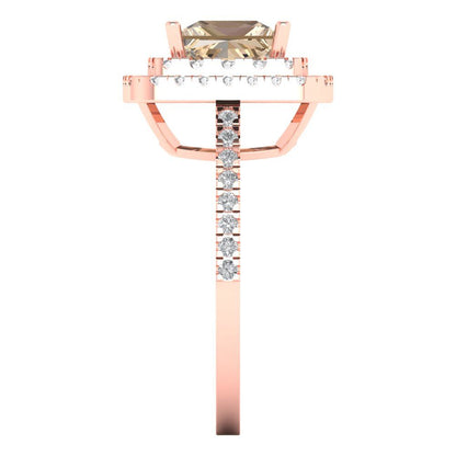 2.07 cttw Yellow Moissanite Hidden Halo Engagement Ring - Solid Rose Gold (VVS1, Princess Cut,6.5mm)