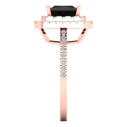 2.07 cttw Natural Onyx Hidden Halo Engagement Ring - Solid Rose Gold (VVS1, Princess Cut,6.5mm)