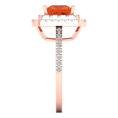 2.07 cttw Zirconia Simulated Red Diamond Hidden Halo Engagement Ring - Solid Rose Gold (VVS1, Princess Cut,6.5mm)