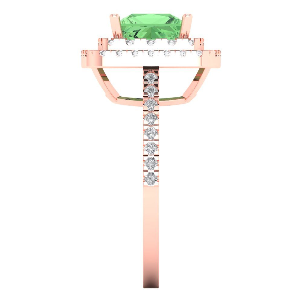2.07 cttw Zirconia Simulated Green Diamond Hidden Halo Engagement Ring - Solid Rose Gold (VVS1, Princess Cut,6.5mm)