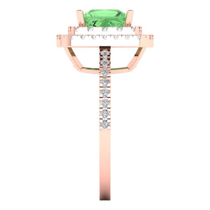 2.07 cttw Zirconia Simulated Green Diamond Hidden Halo Engagement Ring - Solid Rose Gold (VVS1, Princess Cut,6.5mm)