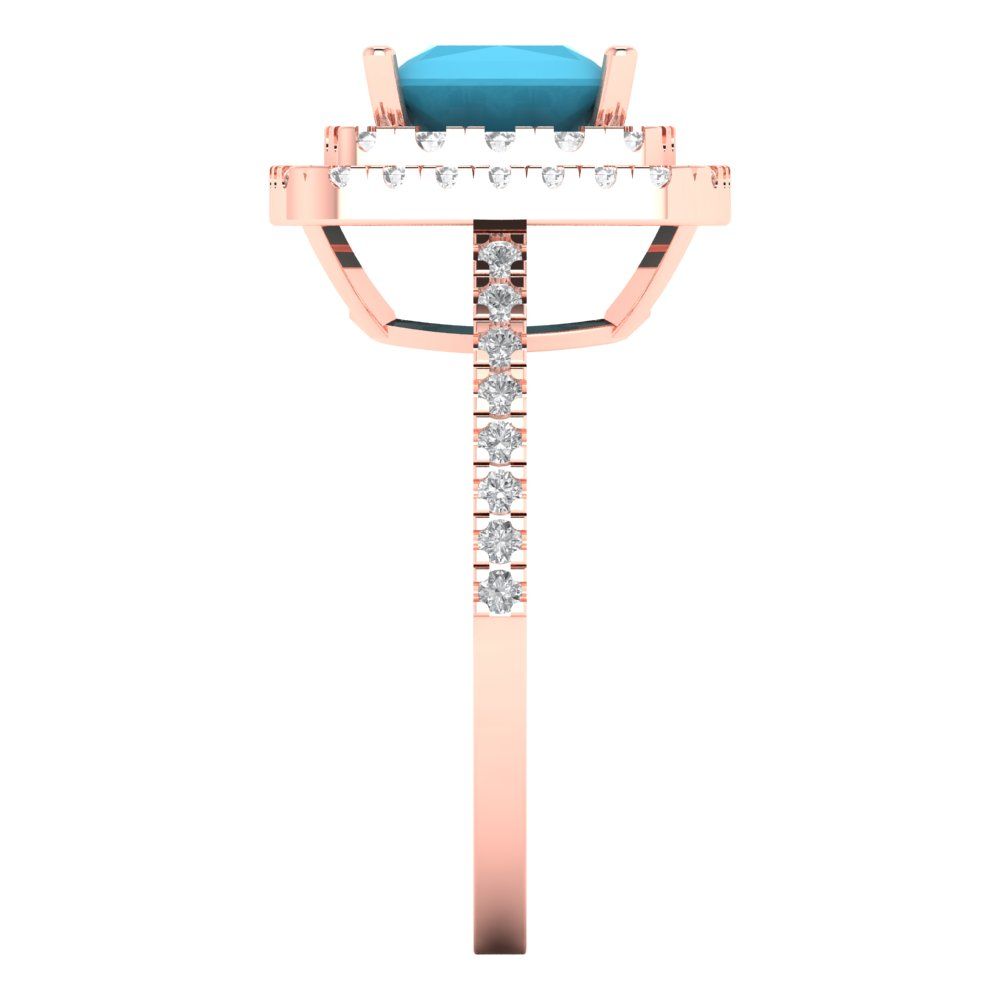 2.07 cttw Simulated Turquoise Hidden Halo Engagement Ring - Solid Rose Gold (VVS1, Princess Cut,6.5mm)