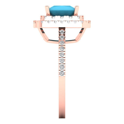 2.07 cttw Simulated Turquoise Hidden Halo Engagement Ring - Solid Rose Gold (VVS1, Princess Cut,6.5mm)