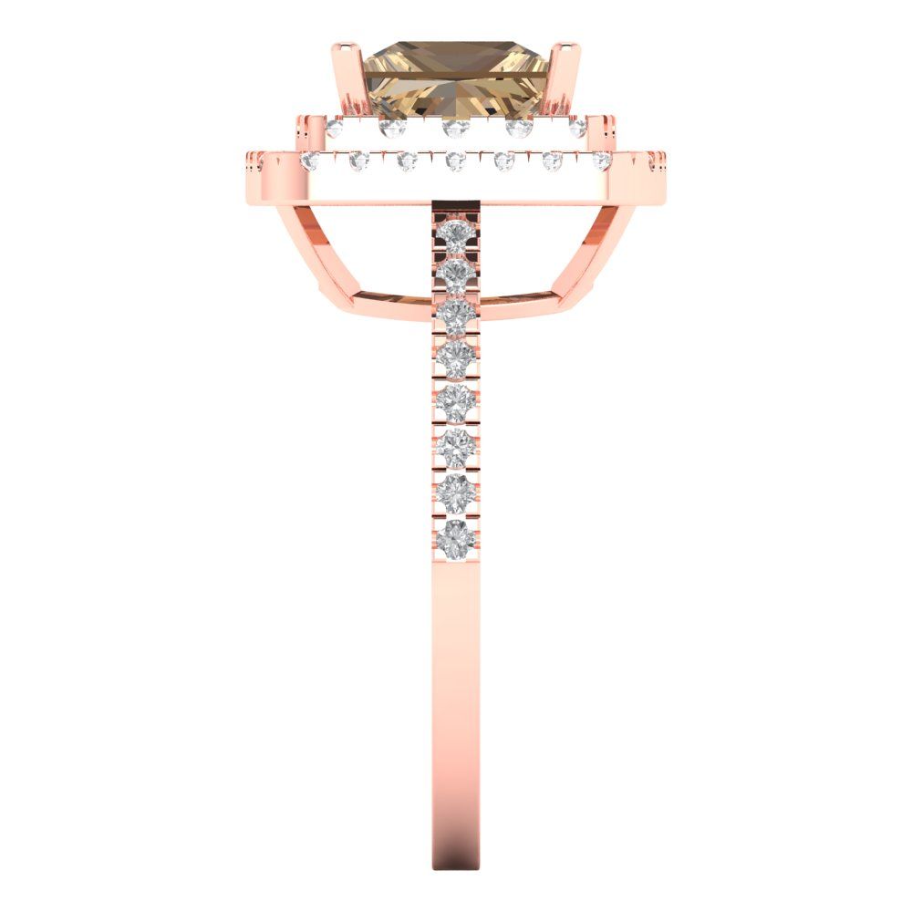 2.07 cttw Zirconia Simulated Champagne Diamond Hidden Halo Engagement Ring - Solid Rose Gold (VVS1, Princess Cut,6.5mm)