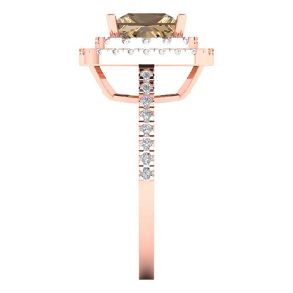 2.07 cttw Zirconia Simulated Champagne Diamond Hidden Halo Engagement Ring - Solid Rose Gold (VVS1, Princess Cut,6.5mm)
