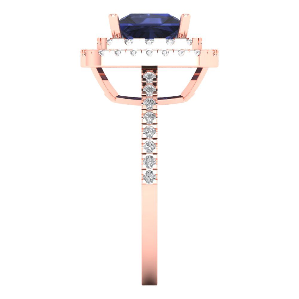2.07 cttw Simulated Blue Sapphire Hidden Halo Engagement Ring - Solid Rose Gold (VVS1, Princess Cut,6.5mm)