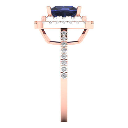 2.07 cttw Simulated Blue Sapphire Hidden Halo Engagement Ring - Solid Rose Gold (VVS1, Princess Cut,6.5mm)