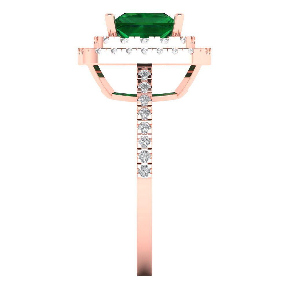 2.07 cttw Simulated Emerald Hidden Halo Engagement Ring - Solid Rose Gold (VVS1, Princess Cut,6.5mm)
