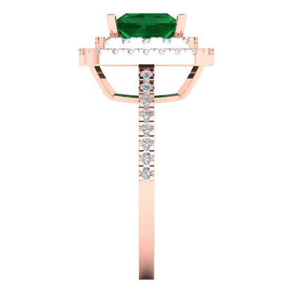 2.07 cttw Simulated Emerald Hidden Halo Engagement Ring - Solid Rose Gold (VVS1, Princess Cut,6.5mm)