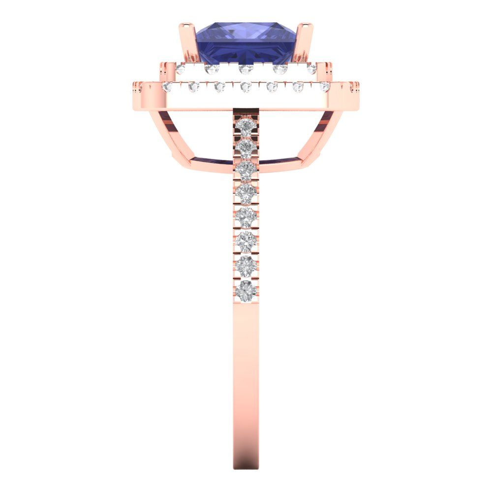 2.07 cttw Simulated Tanzanite Hidden Halo Engagement Ring - Solid Rose Gold (VVS1, Princess Cut,6.5mm)