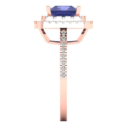 2.07 cttw Simulated Tanzanite Hidden Halo Engagement Ring - Solid Rose Gold (VVS1, Princess Cut,6.5mm)