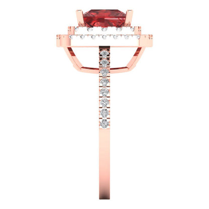 2.07 cttw Natural Garnet Hidden Halo Engagement Ring - Solid Rose Gold (VVS1, Princess Cut,6.5mm)